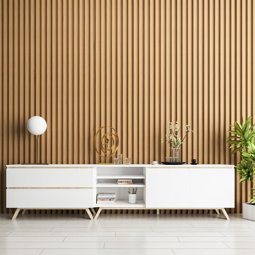 4 Pc 96"x5.7" Wood Slat Wall Panel for Interior, Ceiling and Decoration, 15.2 SqFt