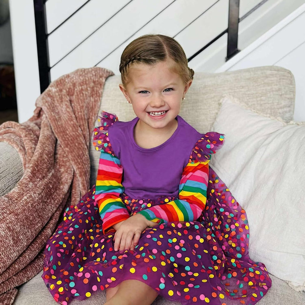 Toddler Girls Dresses Long Sleeve Rainbow Tutu Dress for Party