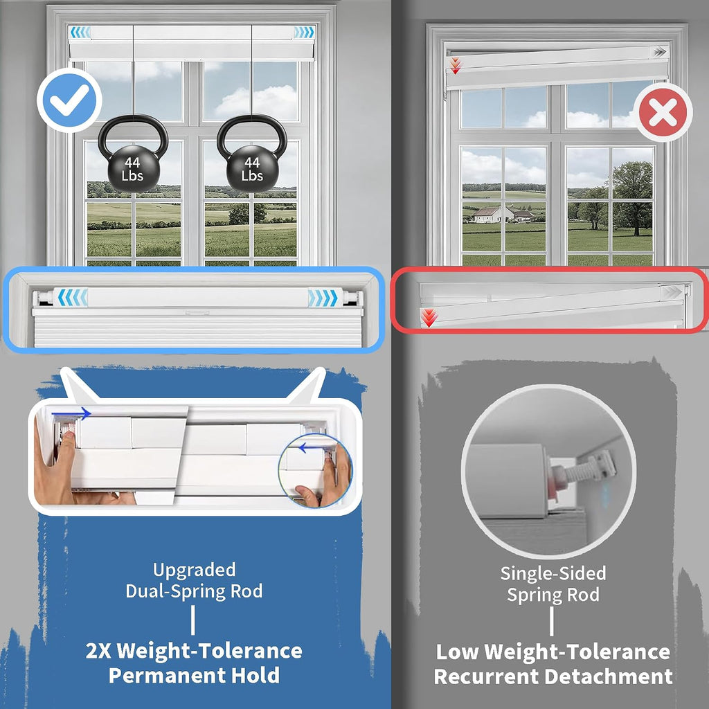 Dual Tension Rod Blinds No Drill Top Down Bottom Up Cellular Shades | 1.5"Cell | Minimal Light Leak | Insulation
