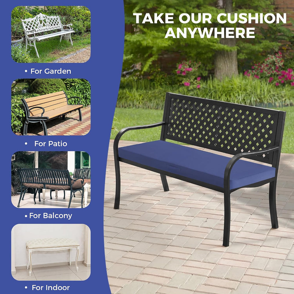 Outdoor Bench Cushion Waterproof, 48x18x3 Inch, Navy Blue | Fade Resistant Bench Cushion for Outdoor Furniture, With