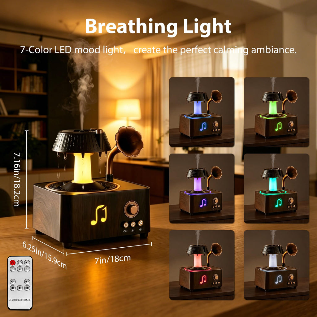 Essential Oil Diffuser with Rain Rotating, White Noise 7 Colors LED