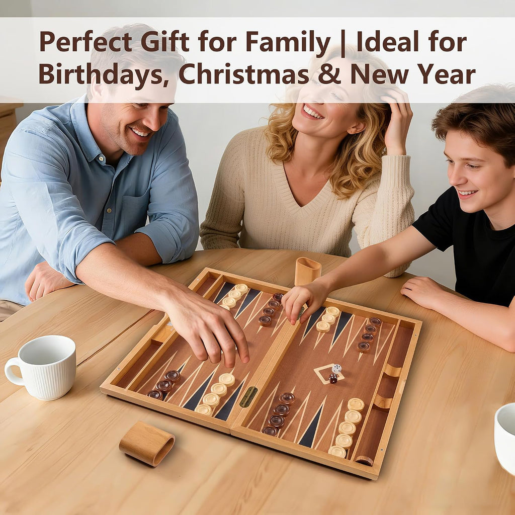 Wooden Backgammon Set for Adults - 19 Inch Classic Board Game Case - Premium Folding Backgammon Set with Wooden - Set of 200