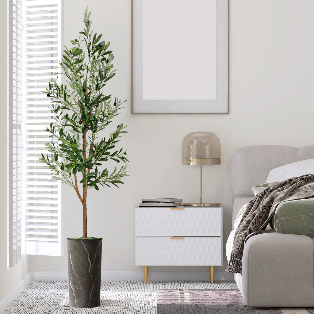 Artificial Tree in Modern Granite Effect Planter, Fake Olive Silk Tree for Indoor and Outdoor Home Decoration - 68"