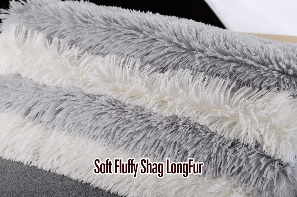 Luxury Soft Shag with Sherpa Reversible Decorative Throw Pillow Covers/Cases (18x18 Inch) with Zipper Closure, Fuzzy