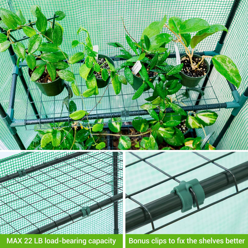Greenhouse for Outdoors with Mesh Side Windows, 3 Tiers 4 Shelves Small Walk-In Green House Plant Stands Plastic PE