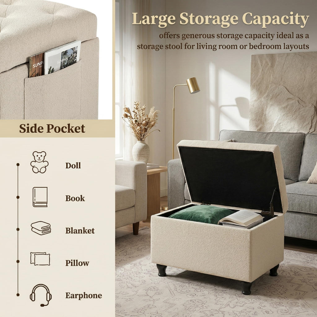 Small Ottoman with Storage Beige Ottomans