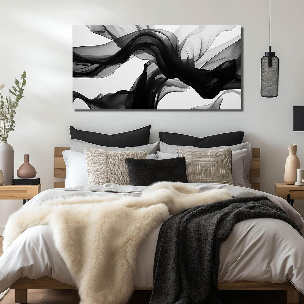 Large Abstract Wall Art, Black White and Gray Canvas Wall-Decor, Modern Minimalist Picture Prints Office, Size 59 x