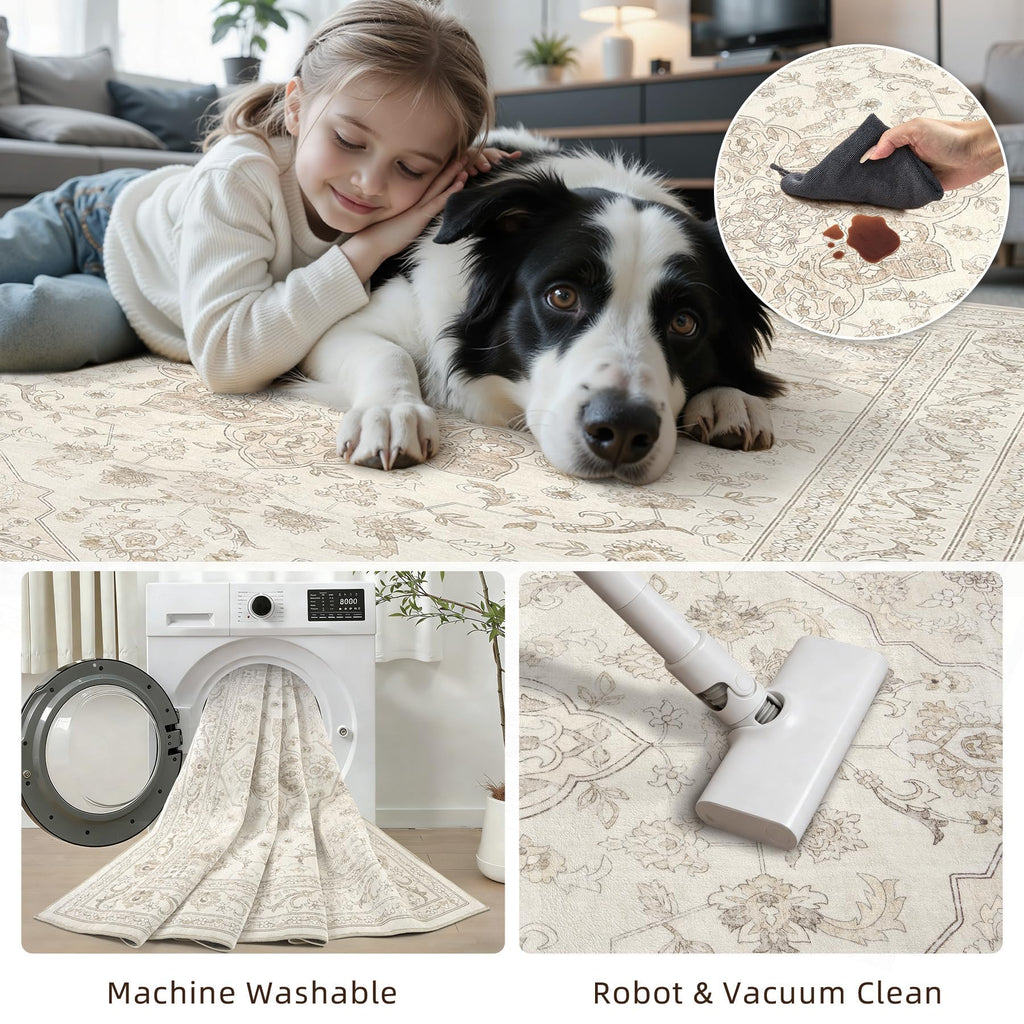 2x14 Hallway Washable Runner Rug: Kitchen Carpet Beige White