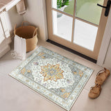Area Rugs Washable Non-Slip, Floral Vintage Distress Print Pattern Medallion Carpet for Living Room Bedroom Dining Room