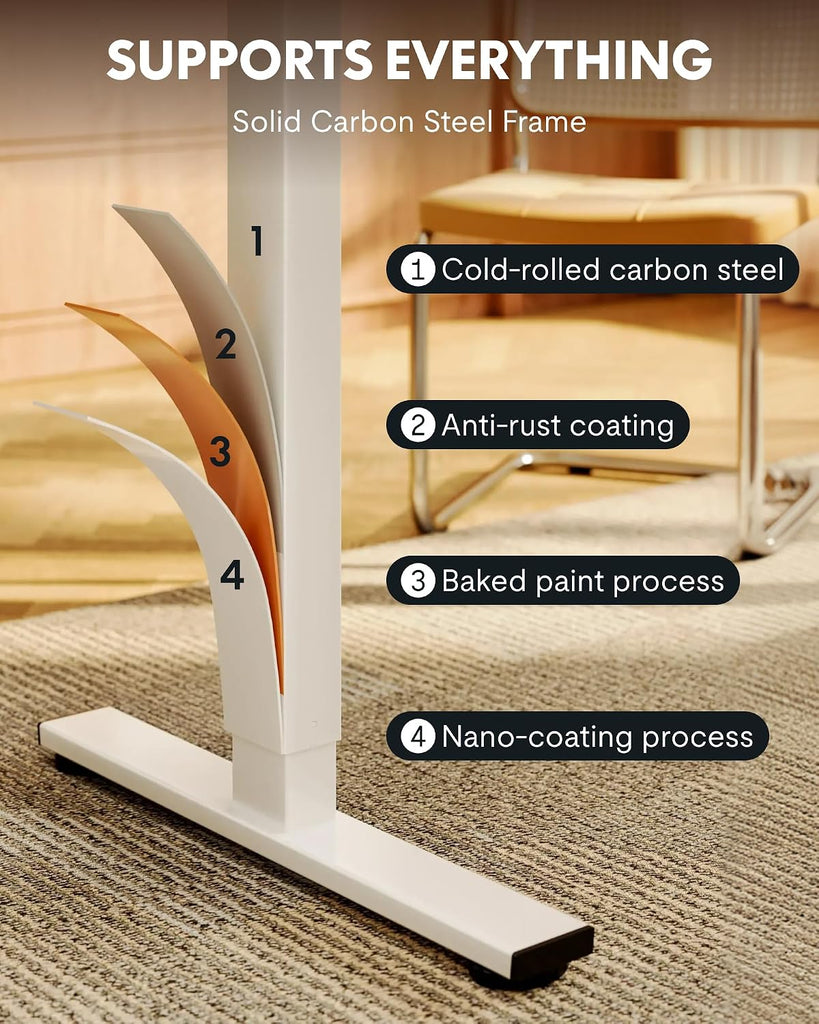 EN1 48"x30" One-Piece Standing Desk, White Wood Grain | 1" Thick Seamless Desktop, 176 LBS Capacity, Home Office Use