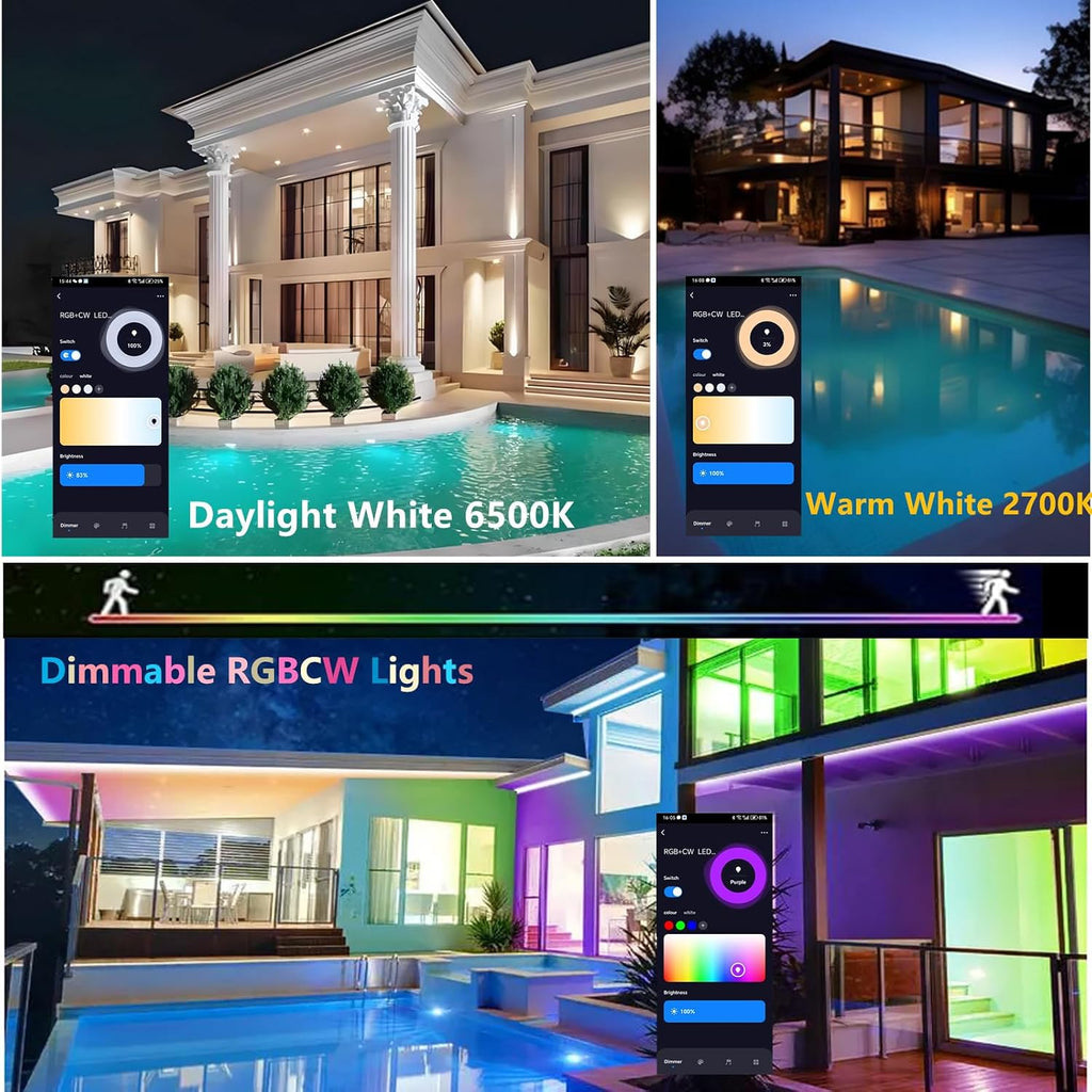100W RGB LED Floodlight Outdoor, Smart RGBCW Flood Lights Colorful with Bluetooth WiFi APP Control Spotlight Color
