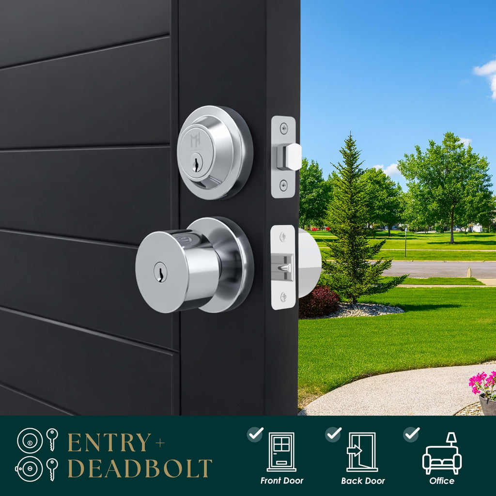 Buena Entry Door Knob & Deadbolt Chrome (1-Pack) - Keyed Combo