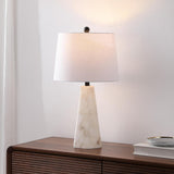 25.5" Natural/Black Modern Table Lamp, White Linen Shade, Contemporary Bedside Nightstand Lamp