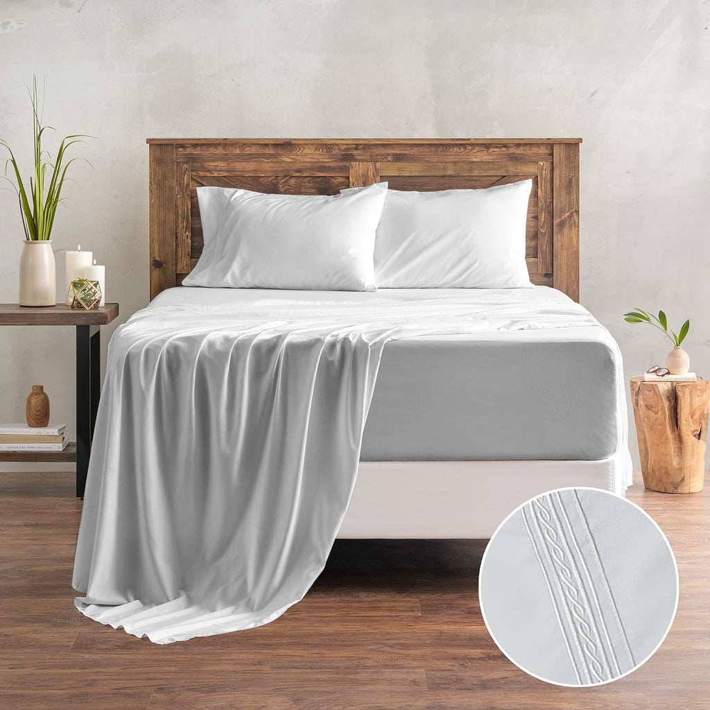 Premium Soft Gray King Bed Sheets Set 4-Piece - Percale Microfiber - Fitted Sheet Flat Sheet and Pillow Cases - Deep