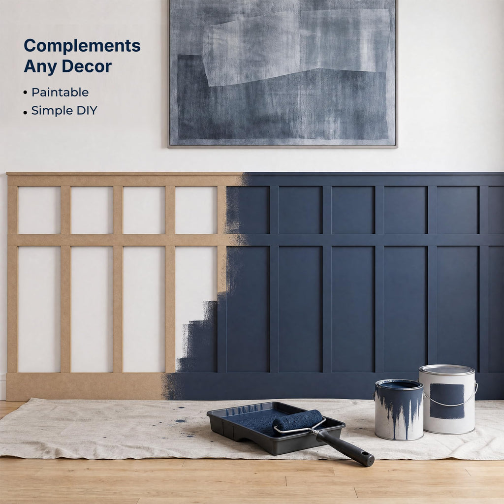 MDF Board and Batten Wainscoting Kit 180x70in Wall Panels