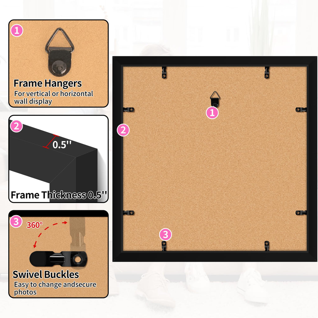 12x12 Picture Frame 2 Pack, Black Photo Frames Collage for Wall Hanging, 12 x 12 Square Wall Gallery Poster Frame