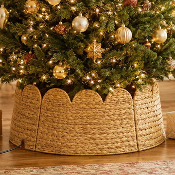 Christmas Tree Collar, 28" Woven Hyacinth Tree Base Cover with Cord Cut-Out