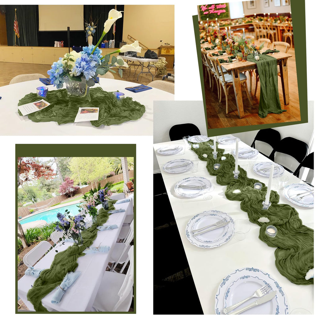 12 Pack Olive Green Table Runner 10Ft Cheesecloth Table Runner Rustic Gauze Table Runners Romantic Long Sheer Fabric