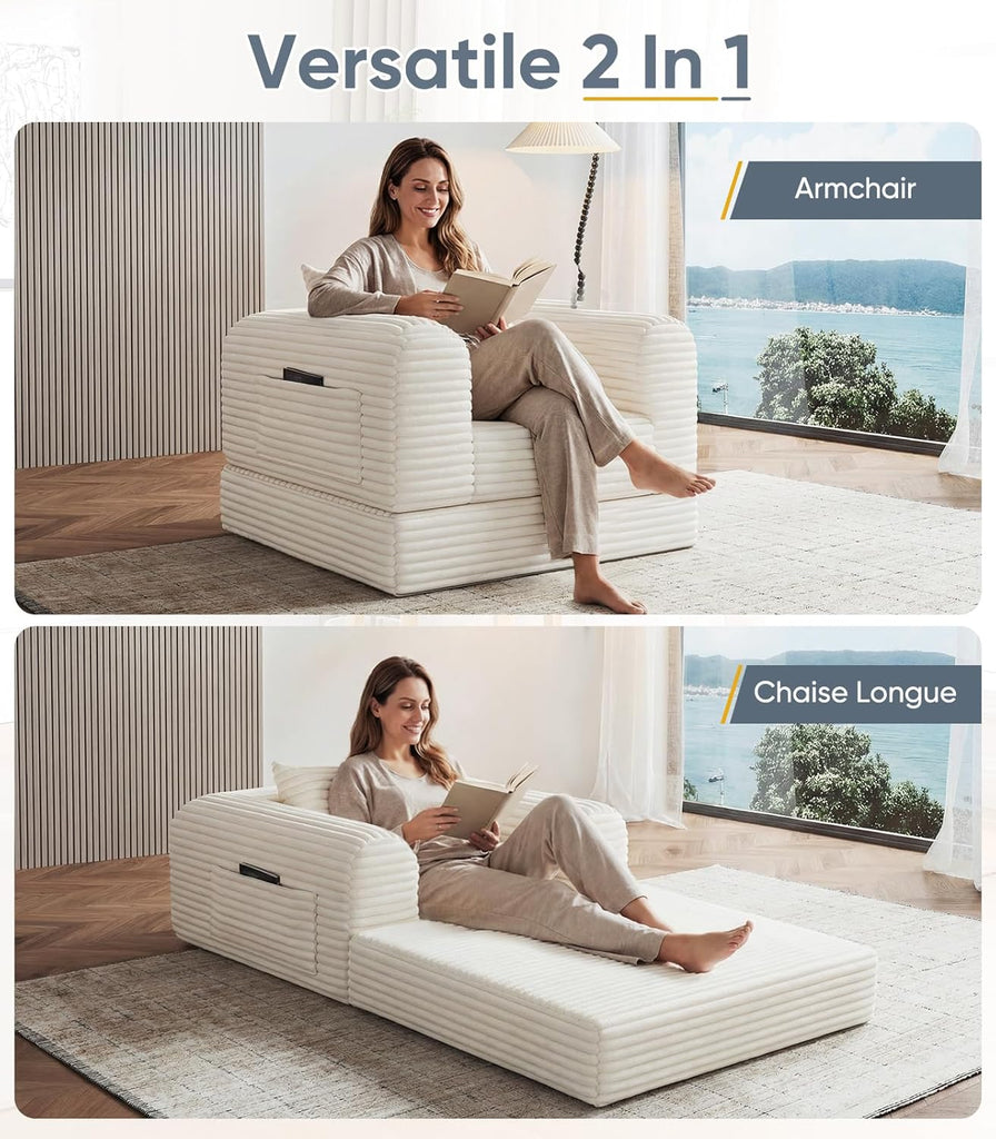 Versatile 2 in 1 Boneless Armchair Chaise Lounge Chair Indoor, Convertible Sleeper Chairs Couch Folding Sofa Bed