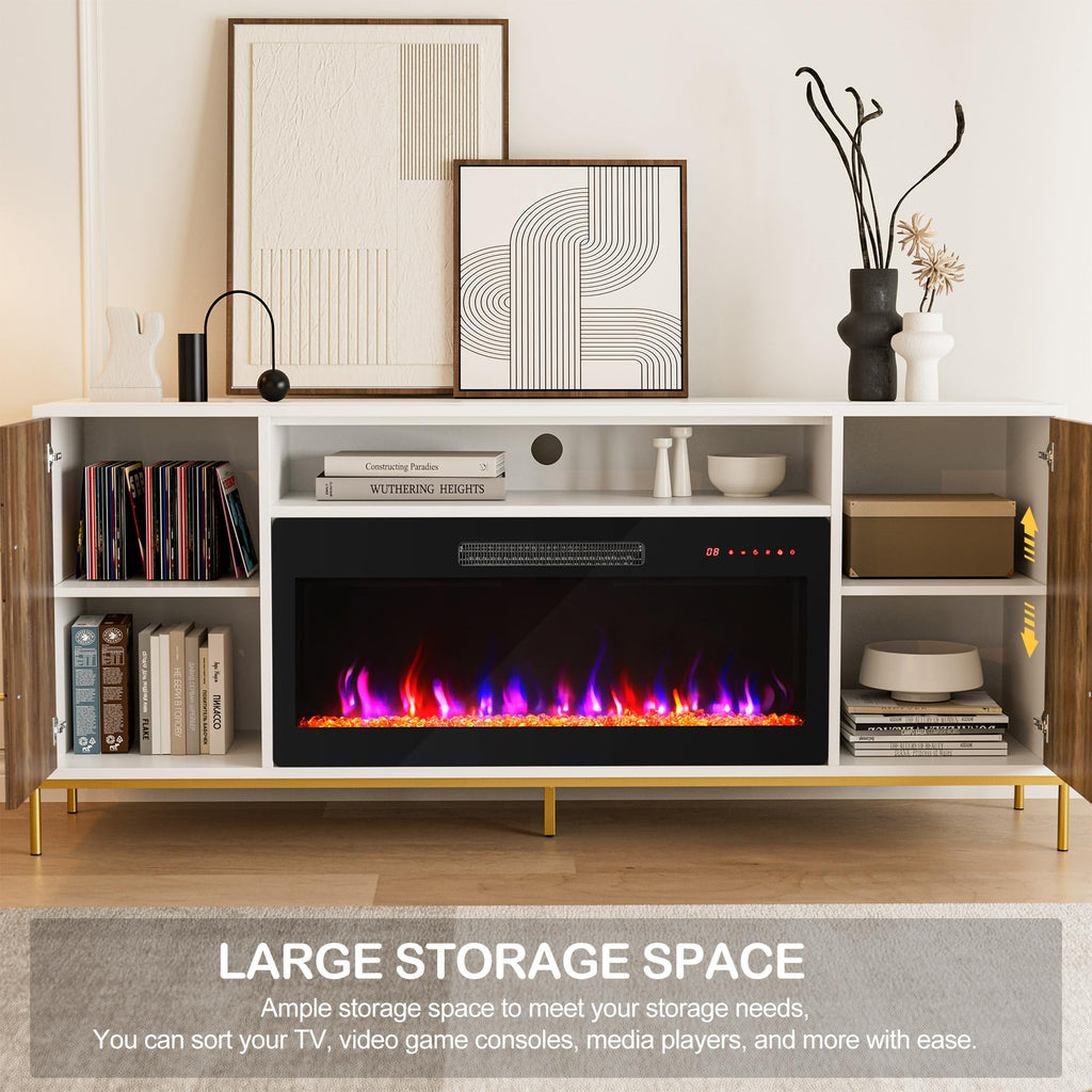 68" Harper TV Stand with 36" Electric Fireplace - White Ebony