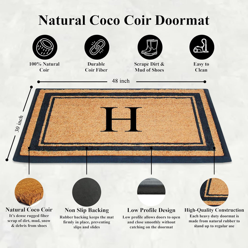 Doormat, 30x48, Natural Coir & Rubber, Monogrammed, Heavy Duty, Front Door Mat