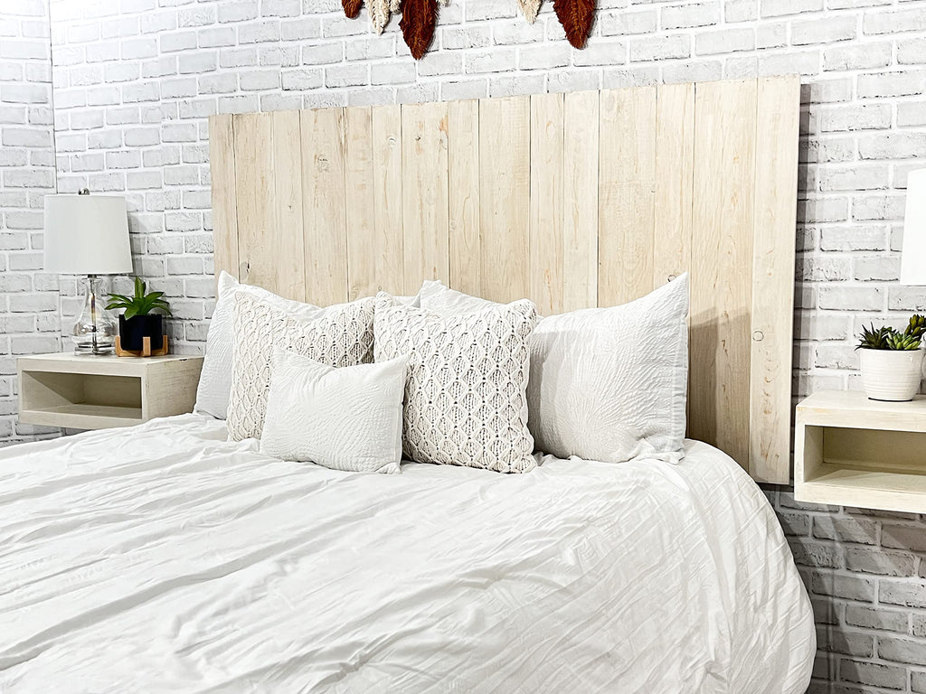 Antique White Headboard, Farmhouse Design, Solid Wood Headboard, Floating Panels, Wall Mount, Adjustable Height, Easy
