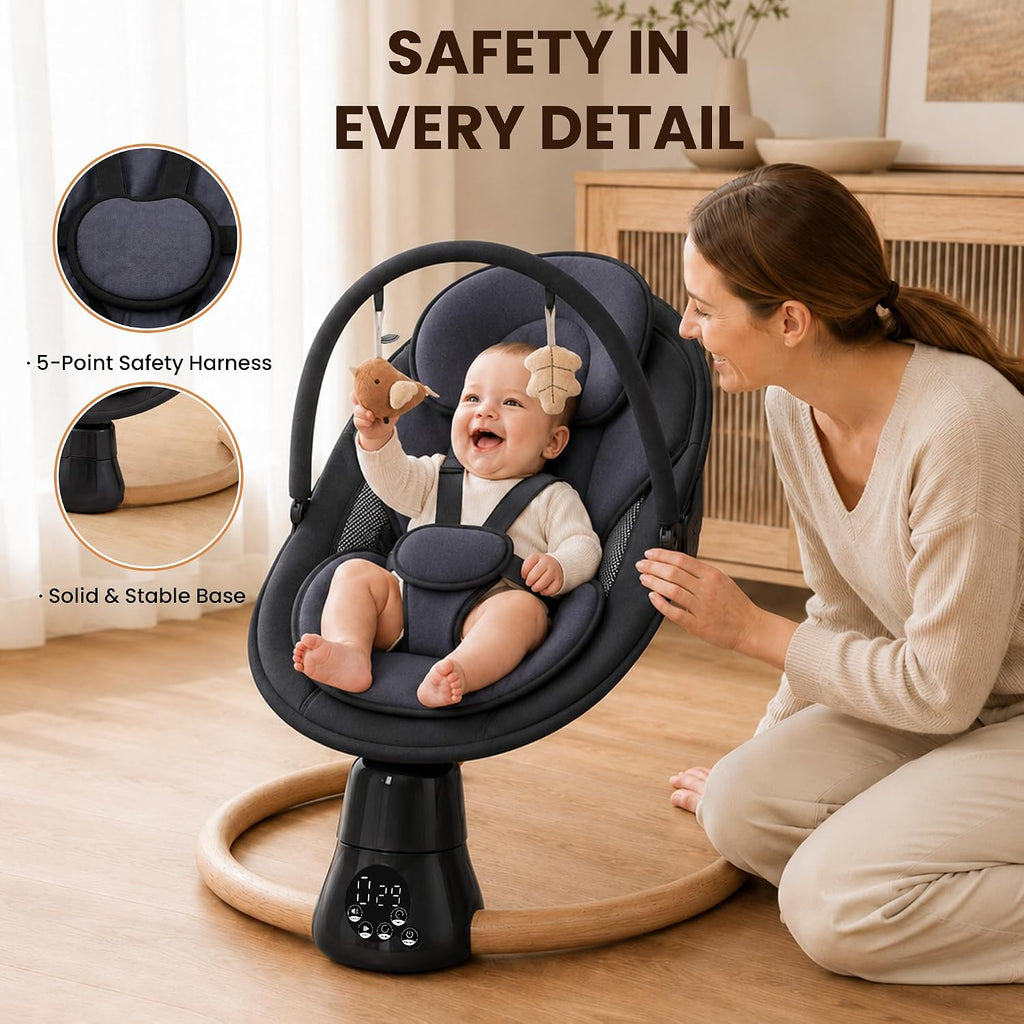 Electric Baby Swing for Infants Newborn with Bluetooth & Remote Control