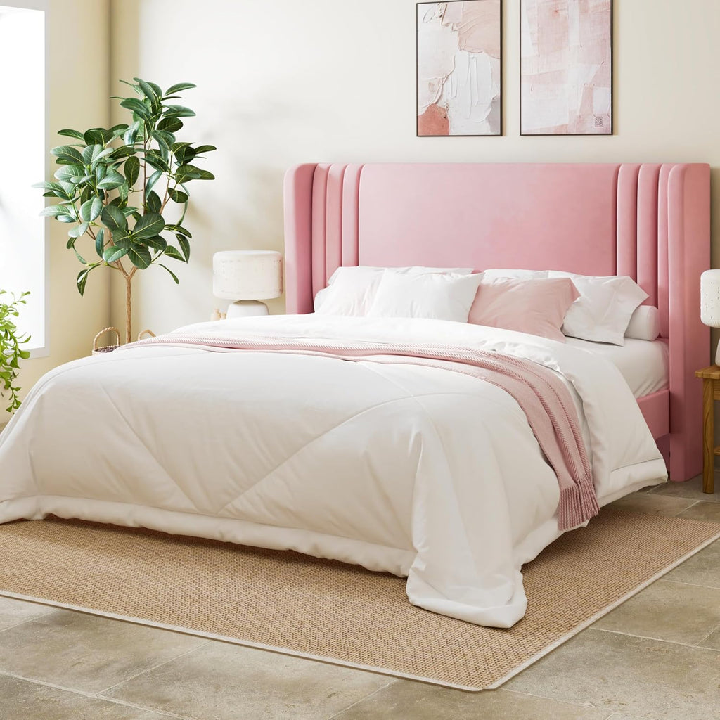 Full Velvet Platform Bed Frame with Vertical Tufted Wingback Headboard, Easy Assembly, Under Bed Storage