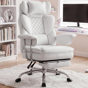 Big and Tall Gaming Chair with Footrest, Reclining, Ice White