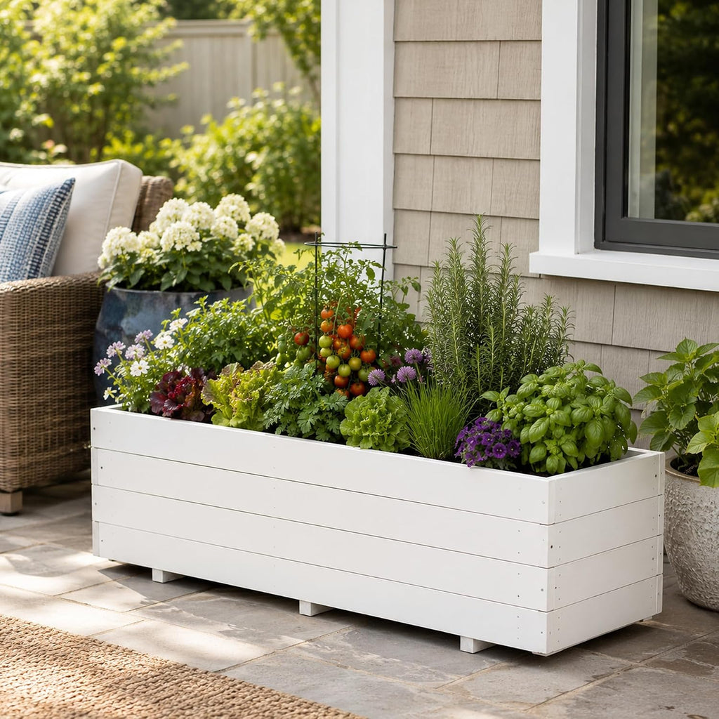 Fir Wood Raised Garden Bed Rectangular Planter for Outdoor Tomato Planter | For Herbs & Flowers Garden Includes