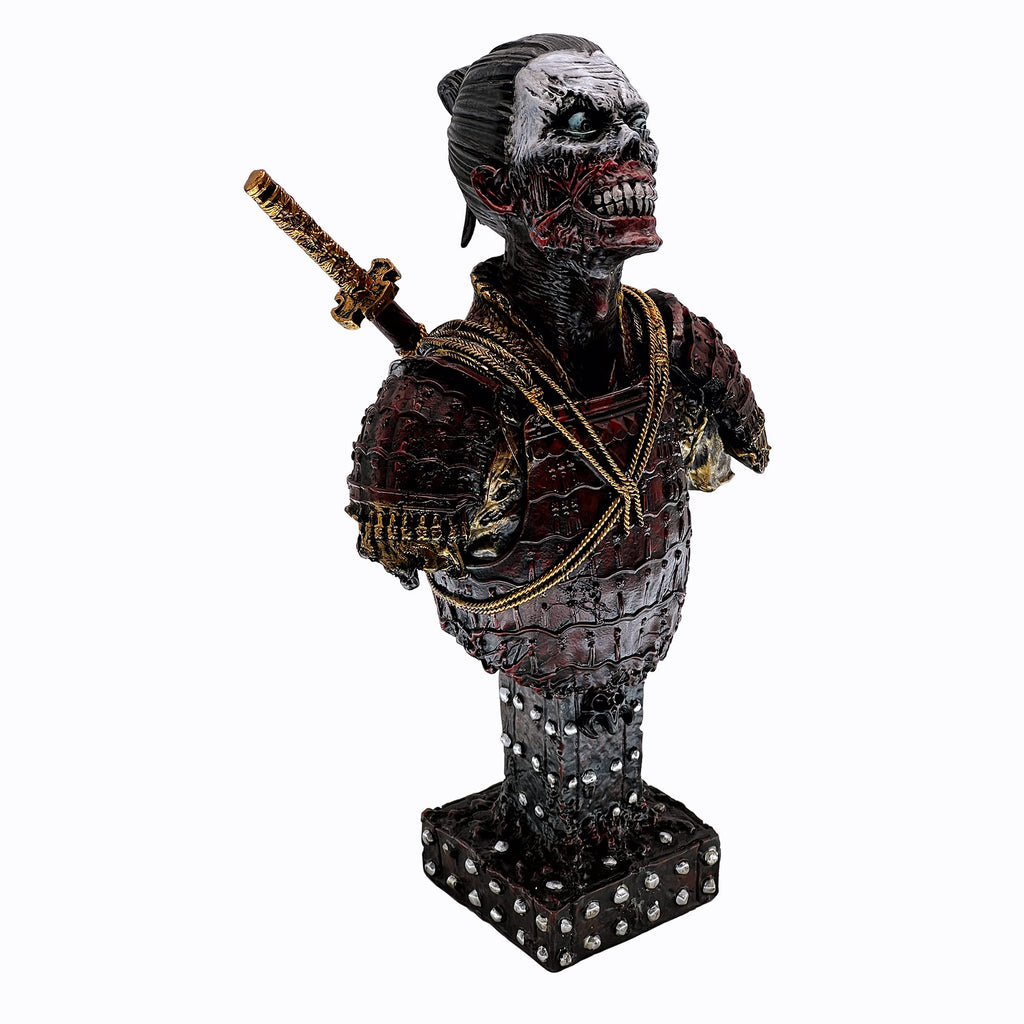 Undead Samurai Zombie Resin Bust Statue Decor (Red)