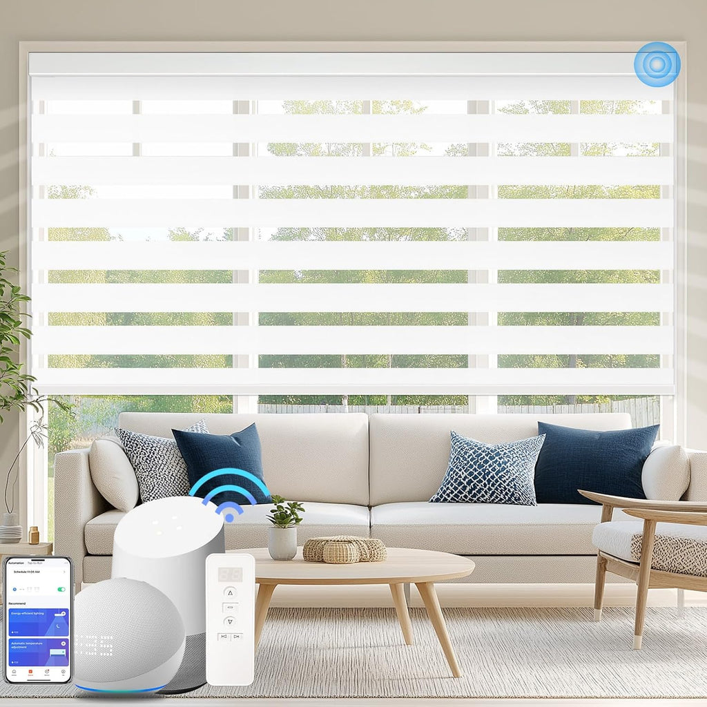 Motorized Zebra Blinds Smart Dual Layer Shades for Windows with Remote | Electric Day and Night Privacy Light