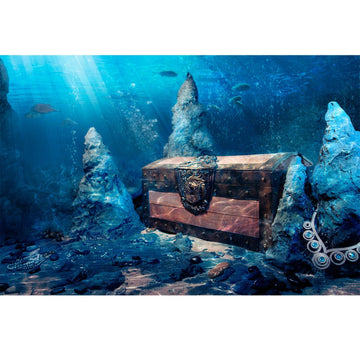 Aquarium Background Underwater Aquarium Backdrop Treasure Chest with Bright Gold Treasure Box Adventurous Water