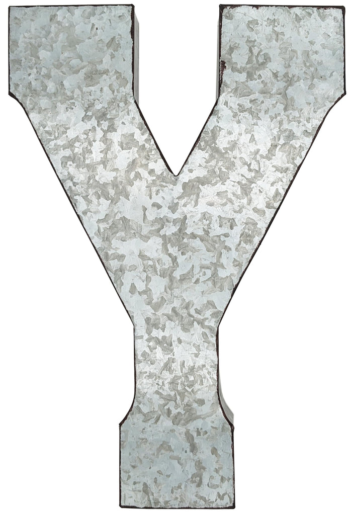 20" Metal Letter "Y" Wall Decor, Silver with Rusted Edges, Galvanized Wall Mountable Decoration for Country