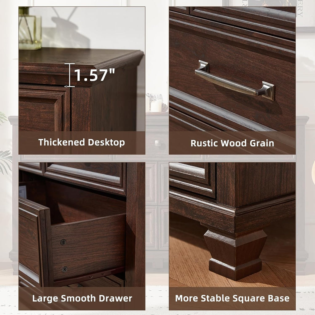 Farmhouse 7 Drawer Dresser , Walnut | 54" Wide Horizontal Dressers & Chests of Drawers with Reinforced Top & Square
