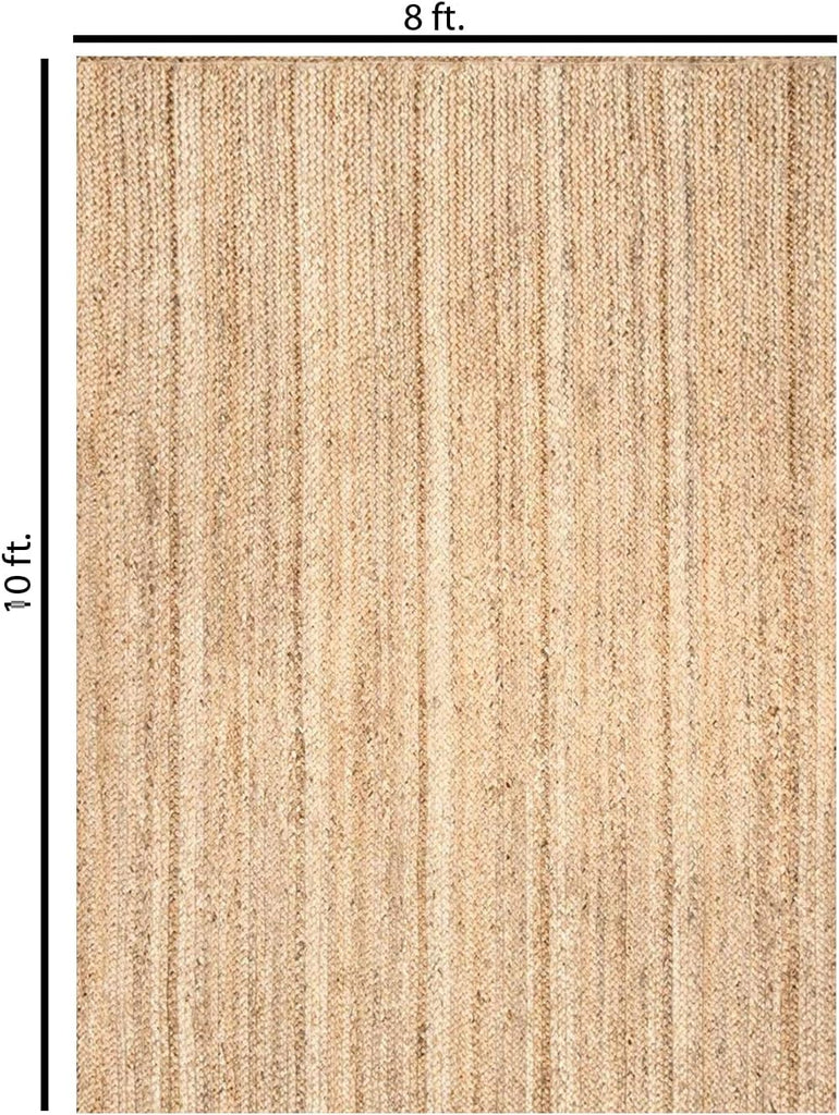 Handwoven Jute Area Rug - 8x10 Feet Natural Yarn - Rustic Vintage Beige Braided Reversible Rectangular Rugs - Kitchen