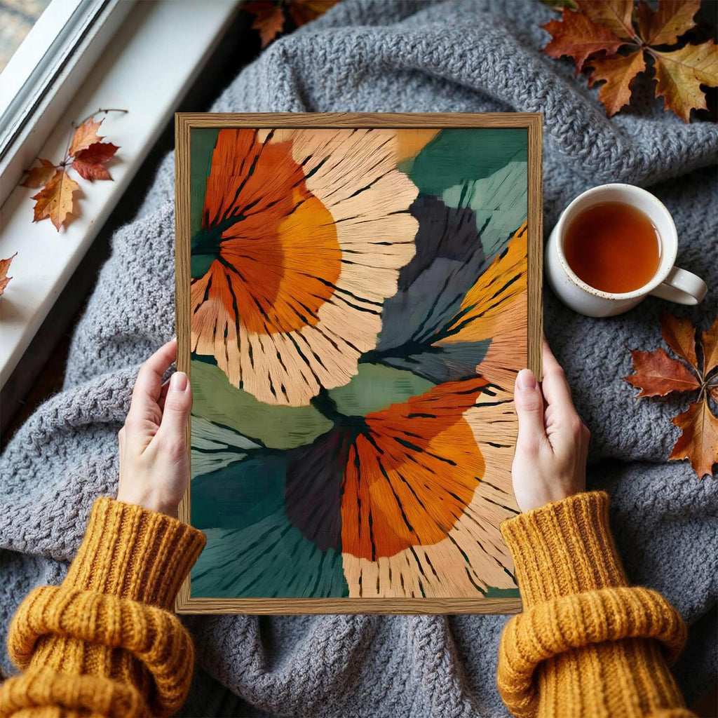 Framed Abstract Floral Wall Art, Boho Vintage Flower Pictures Wall Decor, Mid Century Modern Botanical Paintings