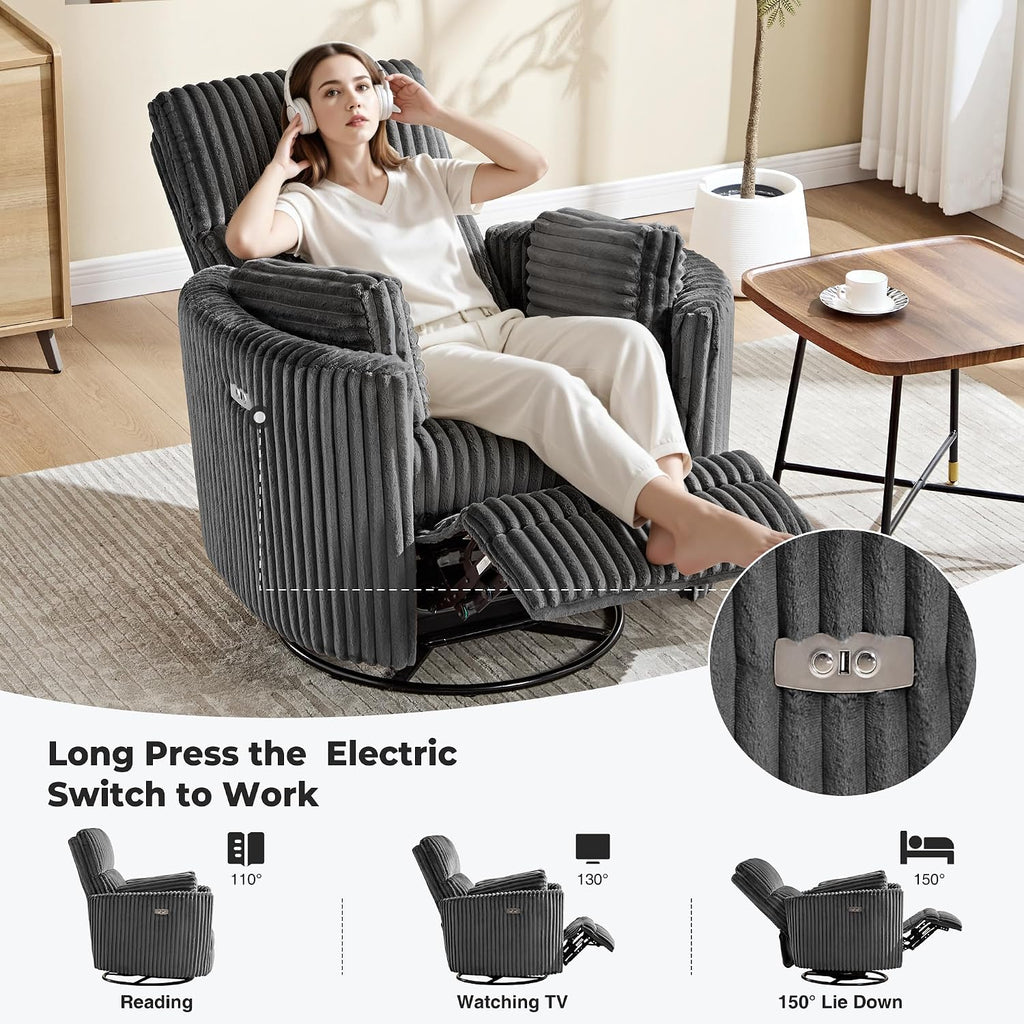 Power Recliner,Nursery Swivel Glider Rocking Chair with USB Port,Upholstered Adult Electric Recliner Rocking Chair