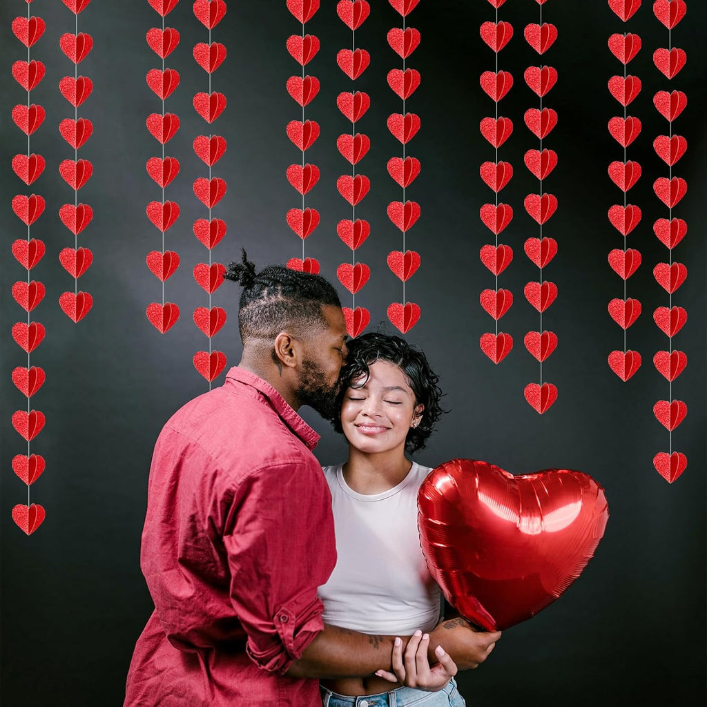 Valentines Day Party-Decorations Red Heart Garland - 39Ft 3D Special Night Galentines Hanging Paper Streamers
