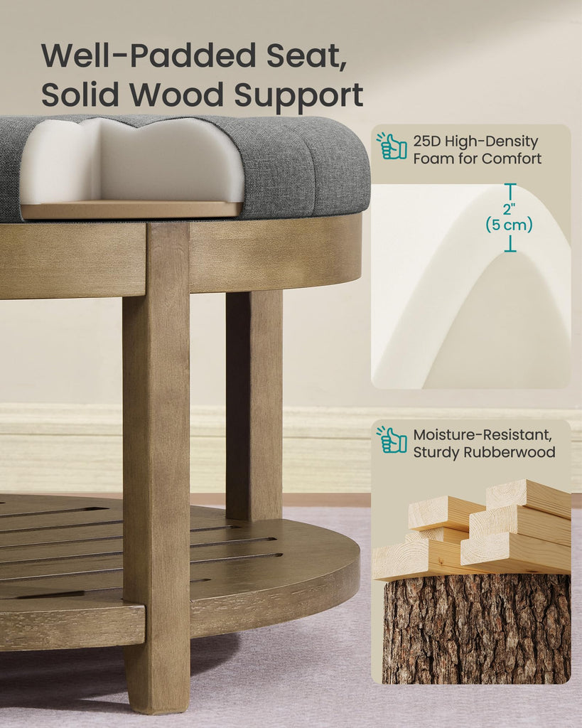 Round Coffee Table with Storage, Solid Wood Frame