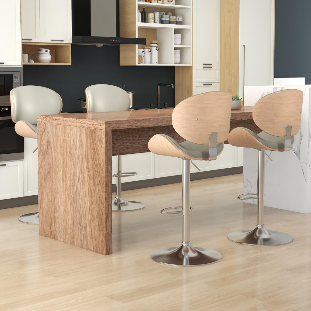Bar Stools Swivel Bentwood Barstools, Set of 2, Gray PU