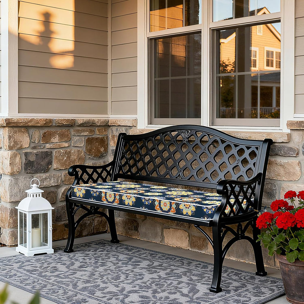 Outdoor Bench Cushion 48 x 18 Inch with Ties, Fade Resistant & Waterproof Patio Furniture Decorative Cushions Settee