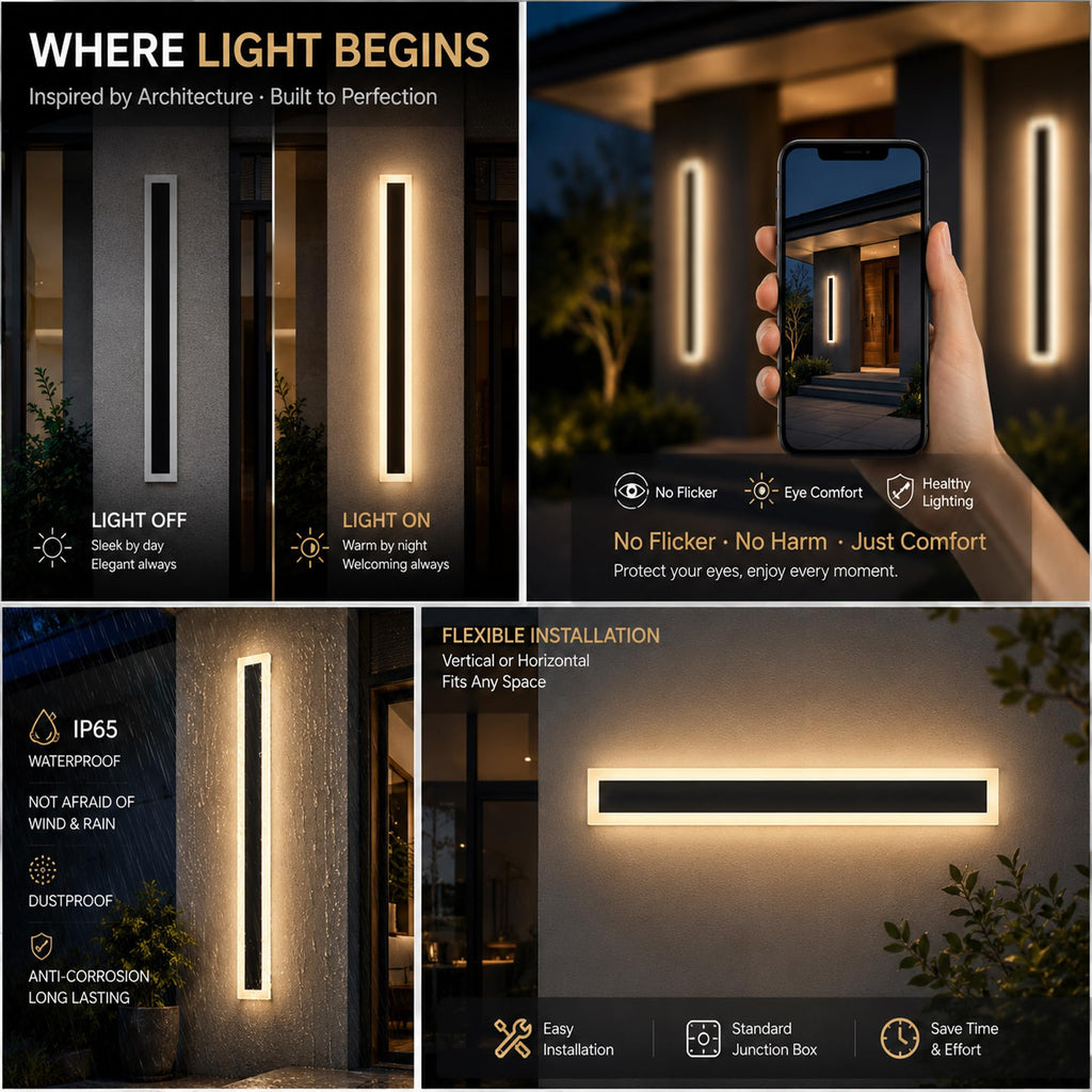 2Pack 79inch Long Outdoor LED Wall Light Waterproof IP65 Warm White