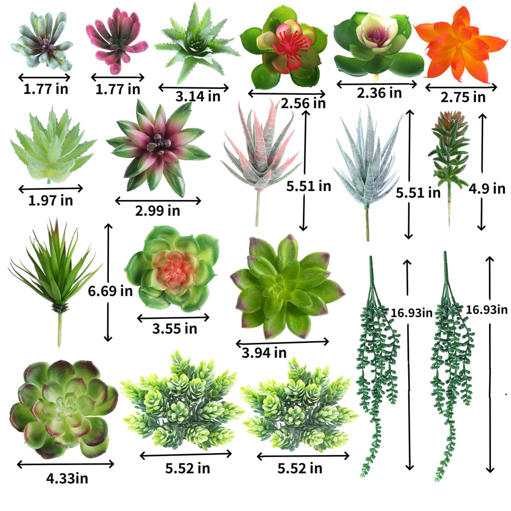 19 Pack Artificial Succulents Assorted Plants Fake Succulents Unpotted Hanging Succulent Aloe Vera False Cactus