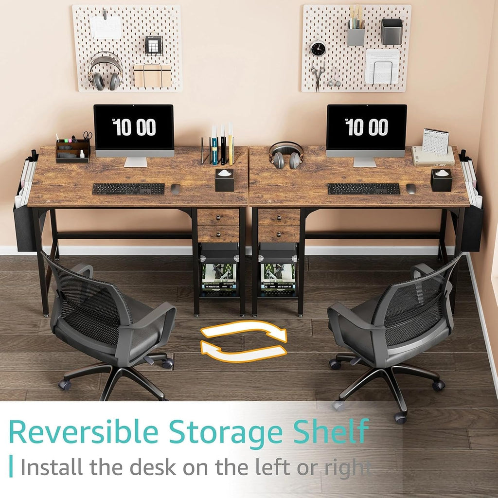 Computer Desk with Drawers - 40 Inch Work Reversible Small Desk Home Office, Simple Study Writing Table PC Desks