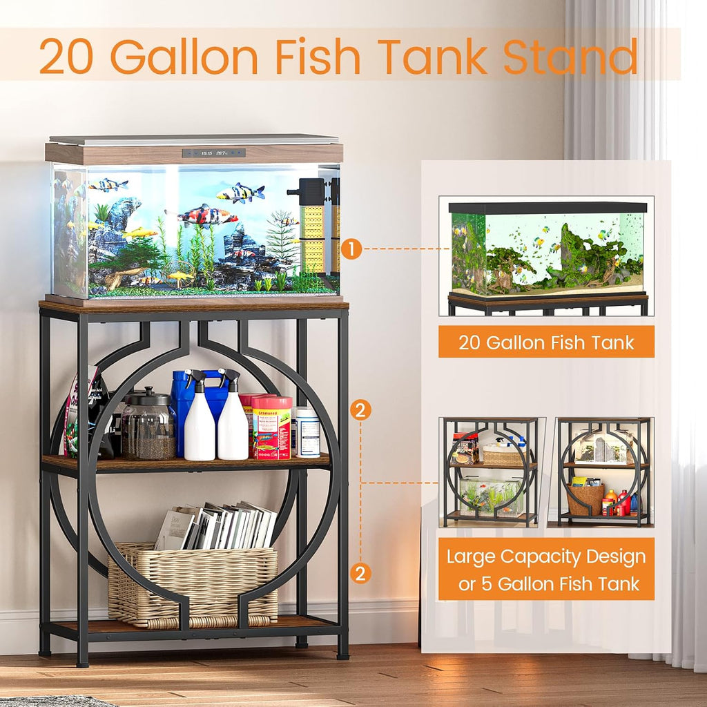 20 Gallon Fish Tank Stand, Aquarium Stand with 3 Tier Storage, Heavy Duty Metal Terrarium Stand, 24.02" x 11.81" x