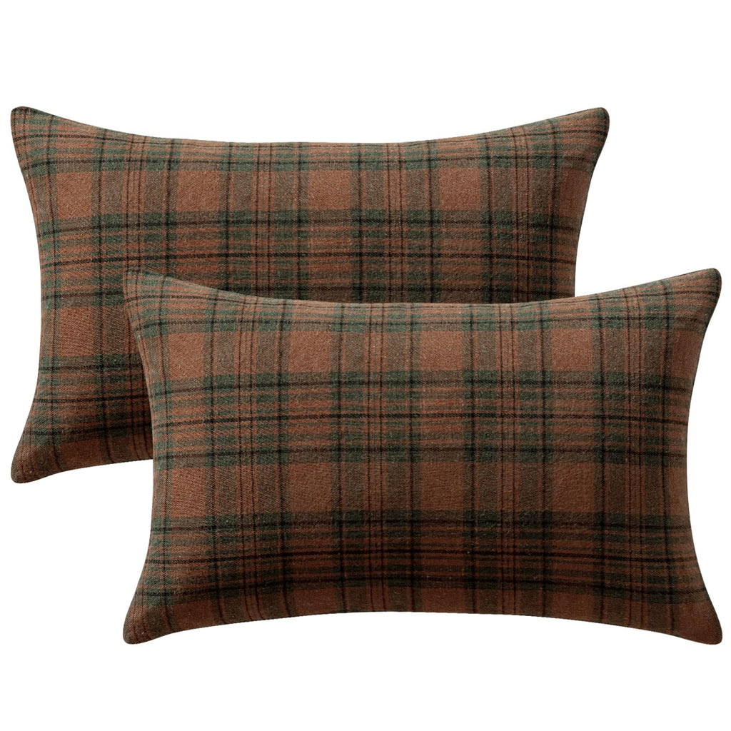 Fall Plaid Pillow Covers Scottish Tartan 12x20 Terracotta Brown
