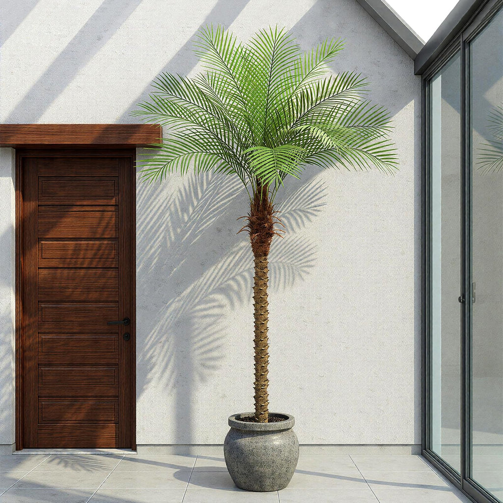 7ft Artificial Phoenix Palm Tree, Tall Faux Palm Plant with 15 Adjustable Leaves, Perfect for Outside Patio