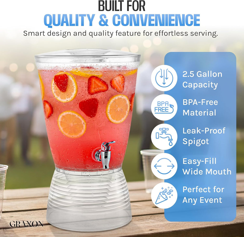 Drink Dispenser for Parties (2.5 Gallon) for Countertop (3 Pack) - Set of 3