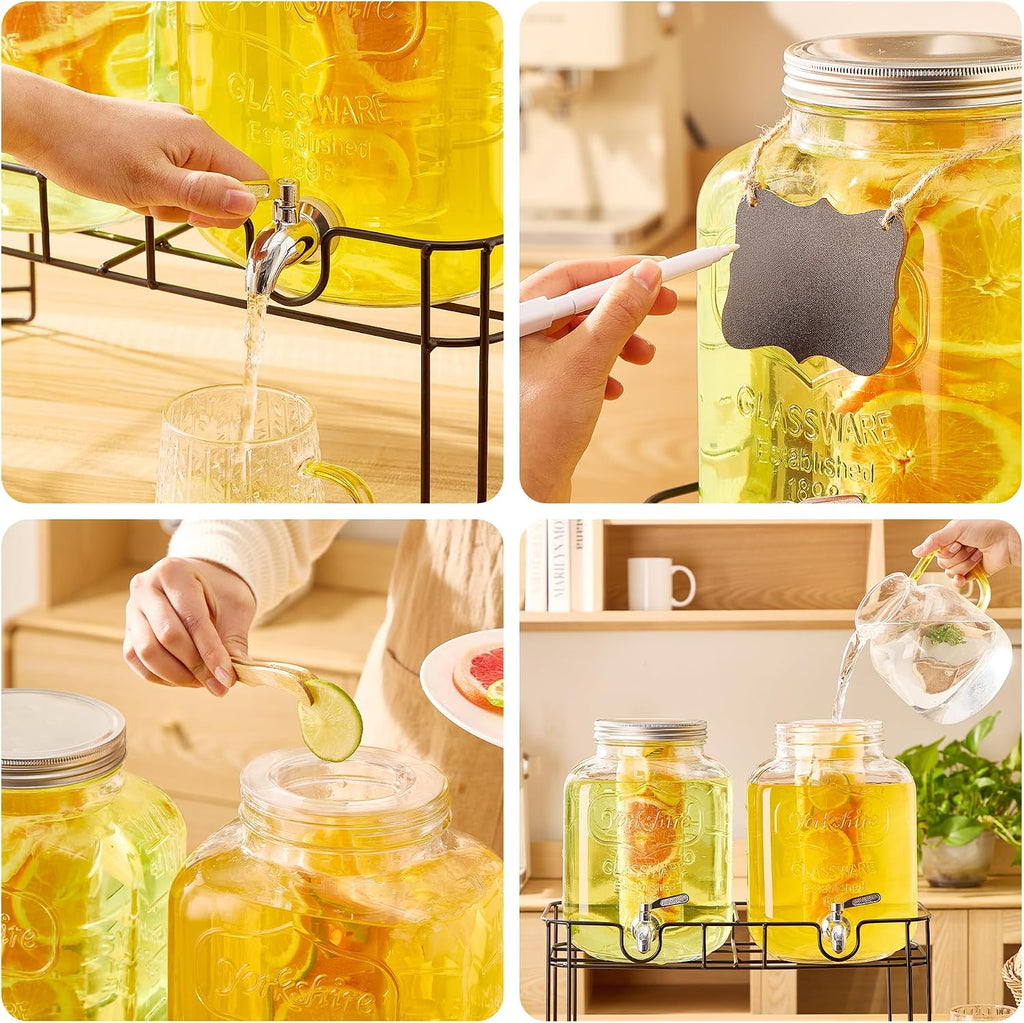 1.5 Gallon for Parties, 2PACK Beverage Dispenser with Stand, Ice Cylinder and Stainless Steel Spigot 100% Leakproof